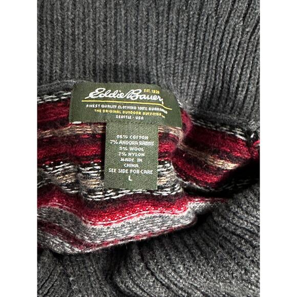 Eddie Bauer Women's Gray Burgundy Fair Isle Collared Cardigan Medium Norwegian - Picture 6 of 6